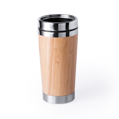 Coffee mug Reusable stainless and bamboo 500ml capacity 