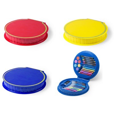 Pencil colouring and crayon set with eraser and sharpener in round case Case Trinen