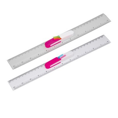 Ruler 30cm clear with sticky note flagsflags