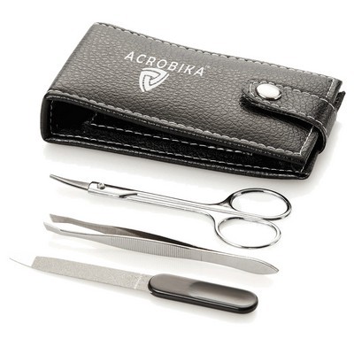  Manicure set 5 pieces - travel leather look pouch 