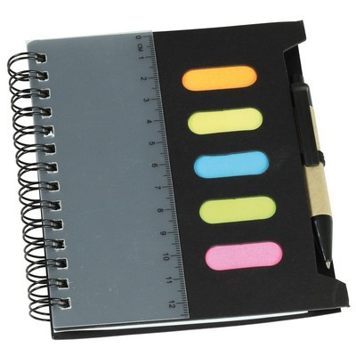  Notebook with Pen & Ruler and sticky note flags