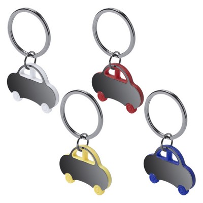 Keyring car shaped made from stainless steel with coloured insert