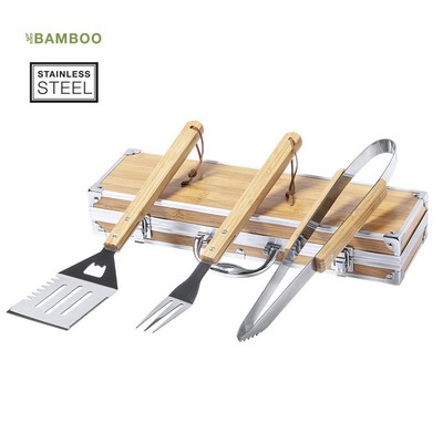  Barbecue tool Set 3 tools in bamboo look case Lenvit