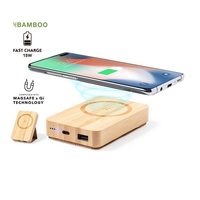 Wireless charger 15w for fast charge stands flat or upright (magnetic attachment) made from Bamboo D