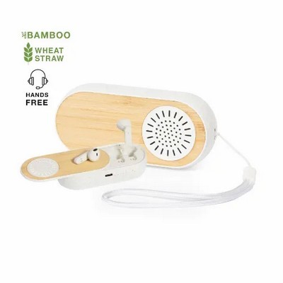 Speaker and ear buds set made of Bamboo and wheat straw