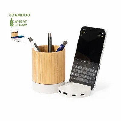 Pen caddy, Wireless charger, USB hub and phone stand