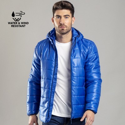 Jacket Men s water and wind resistant in glossy polyester with hood Luzat