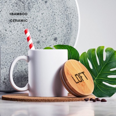 Coffee Mug ceramic with bamboo lid 370ml 