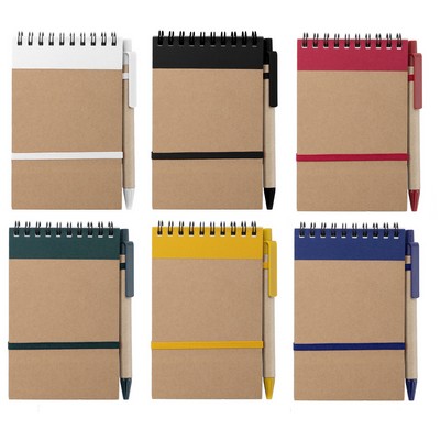 Notebook pocket size with pen - Made from Recycled cardboard ECO FRIENDLY 
