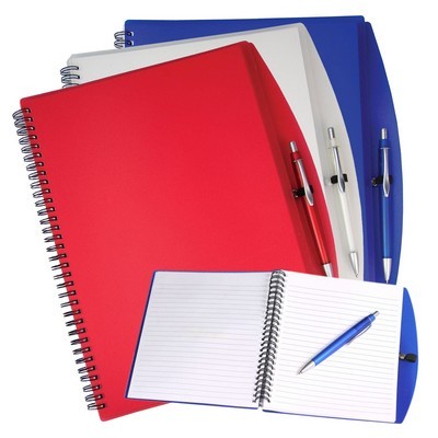 Spiral notebook and pen