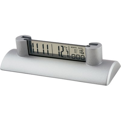Desk business card holder with LCD clock