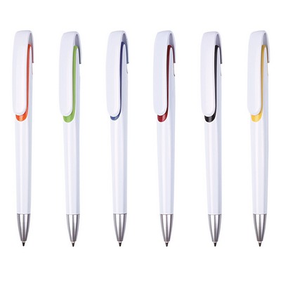 Plastic pen white barrel and coloured trim large clip Spark 
