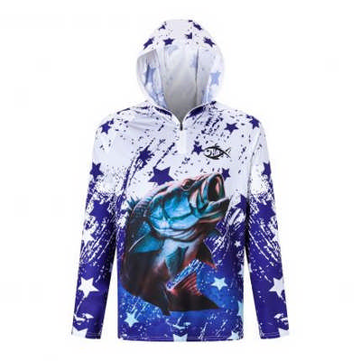 Men`s Polyester Spandex Sublimated 1/4 Zip Fishing Hood Shirt