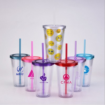 16oz Plastic Cups with Lids & Straws