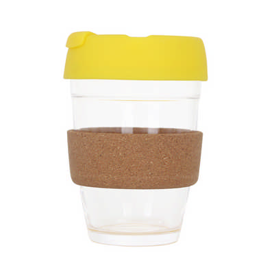 12 OZ Flip Top Glass Coffee Cup with Cork Band