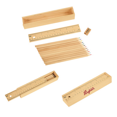 12- Piece Colored Pencil Set In Wooden Ruler Box (PH457_PS)