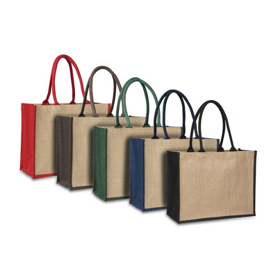 Laminated Jute Supermarket Bag with Coloured Handles and Gussets (PS4507_PS)