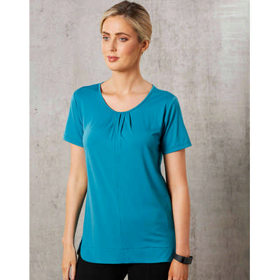 Ladies Round Neck With Pleats S/S Knit Top 