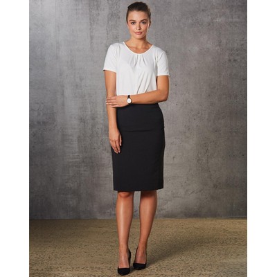 Women's Mid Length Lined Pencil Skirt in Poly/Viscose Stretch Stripe