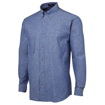 JBS L/ Chambray Hirt Blue/Blue: S - 4XL - Chambray/Blue