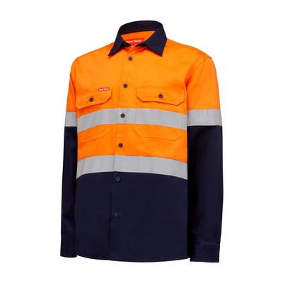 Hard Yakka Hi Vis L/Slv Two Tone Cotton Drill Shirt W/Tape
